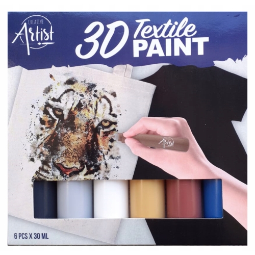 Farby do tkanin 3D Creative Artist wielokolorowe 6 szt 180 ml NA BAZIE WODY