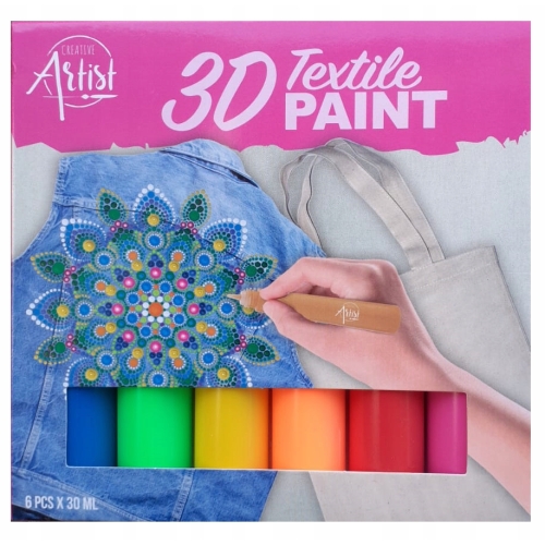 Farby 3D do tkanin Creative Artist wielokolorowe 6 szt 180 ml NA BAZIE WODY