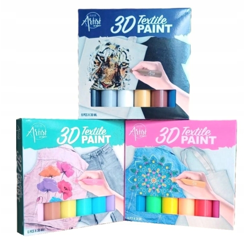Farby 3D do tkanin Creative Artist wielokolorowe 6 szt 180 ml NA BAZIE WODY