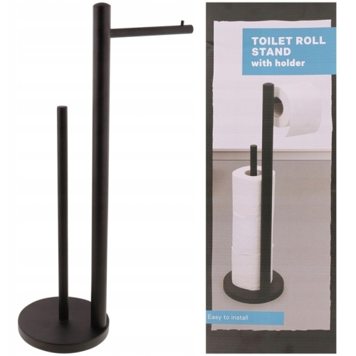 STOJAK UCHWYT NA PAPIER TOALETOWY METALOWY ŁAZIENKA AKCESORIA 51cm czarny A