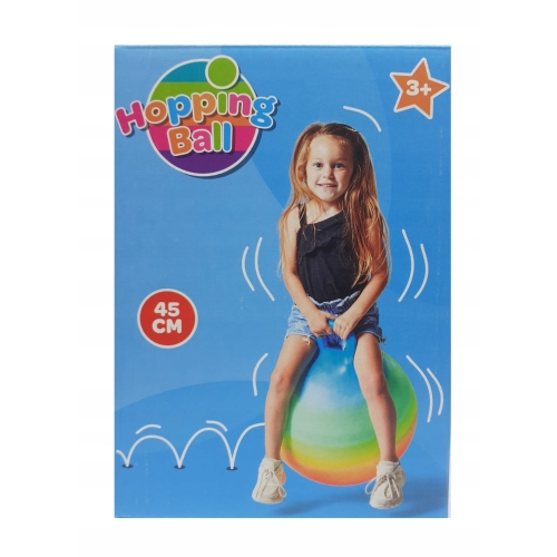 Piłka do skakania skacząca + uchwyt dla dzieci pompowana duża 45cm Tęczowa
