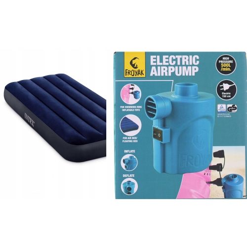 MATERAC WELUROWY 191x76x25cm Intex 64756KM + Pompka Froyak Elektryczna 130W