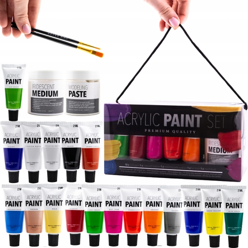 Zestaw artystyczny farb akrylowych Avec PROFESJONALNE 18 x 21 ml + 2 pędzle