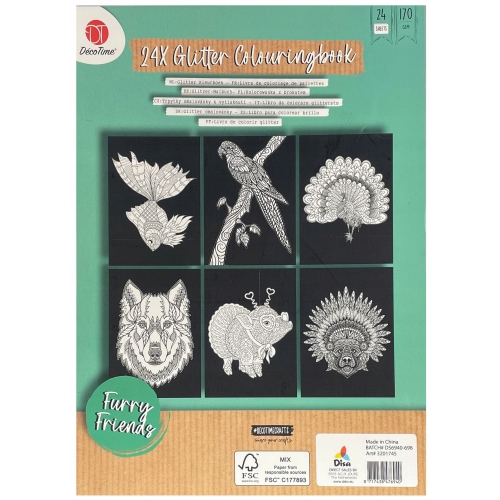 Brokatowa kolorowanka A4 z czarnym tłem DecoTime 24 arkuszy 21x30 cm PIES