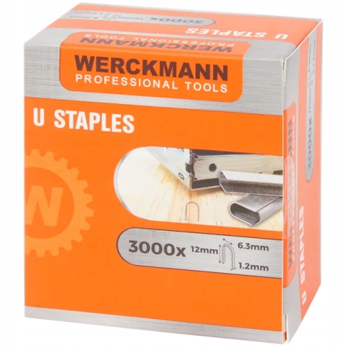 Zszywki do tackera kształt U 12mm x 6,3mm x 1,2mm 3000 sztuk Werckmann