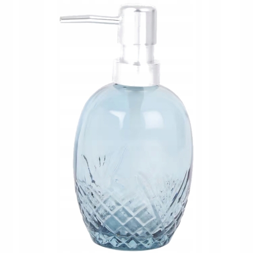 Szklany Zdobiony Dozownik mydła do Łazienki Kuchni 370ml Pompka SREBRNA BLU