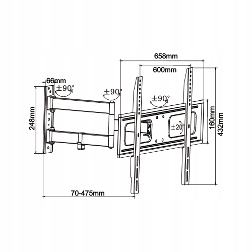 Uchwyt na telewizor Cabletech UCH0210 REGULOWANY NAROŻNY 37-70' 50KG MOCNY