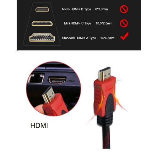 Kabel HDMI - HDMI 2m wysokiej jakości w oplocie 1080P GOLD 24K GC-HD-102R