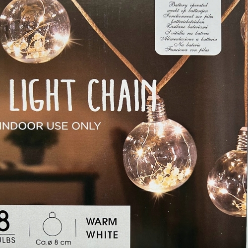 GIRLANDA Łańcuch świetlny żarówki 8 kul 40 LED Białe Ciepłe na baterie