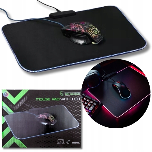 PODKŁADKA POD MYSZ BATTLETRON RGB ZMIENIAJĄCA KOLOR 25x35CM 4MM LED USB-C