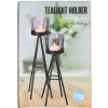 Świecznik na tealighty 24 cm CZARNY mat LOFT METALOWY SZKLANY 2 sztuki