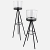Świecznik na tealighty 24 cm CZARNY mat LOFT METALOWY SZKLANY 2 sztuki