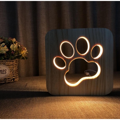 Duża Lampka nocna stołowa LED bambusowa PIES 3D odcienie brązu i beżu 5 W