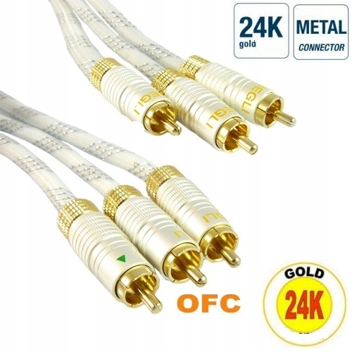 PRZYŁĄCZE 3 WTYK RCA NA 3 WTYK RCA PERFEKT BEGLI GOLD WYSOKIEJ JAKOŚCI 3.0M