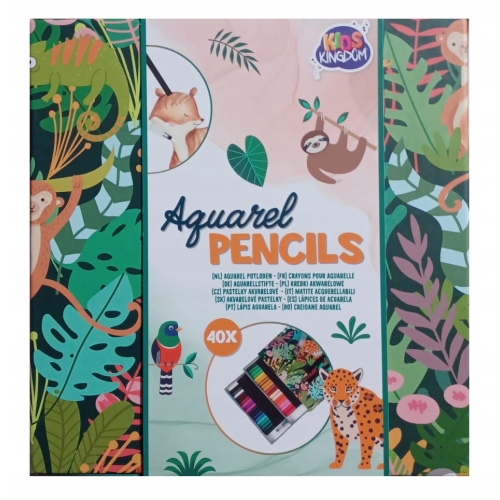 Kredki akwarelowe i pisaki wodne 42 szt Kids Kingdom w wesołym pojemniku 19