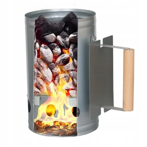 KOMIN DO ROZPALANIA WĘGLA GRILLA OGNISKA KOMINKA BBQ DUŻY SREBRNY WYDAJNY