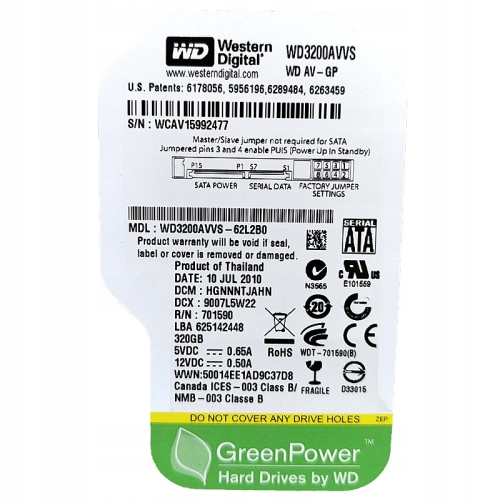 Dysk twardy Western Digital Green Power WD5000AACS 500GB SATA II 3,5