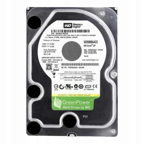 Dysk twardy Western Digital Green Power WD5000AACS 500GB SATA II 3,5" 0ZUB0