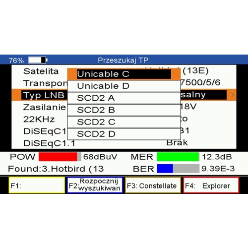 Miernik OPENBOX model TSC-200 COMBO DVB-S/S2/T/T2/C MER BER H.265 HEVC