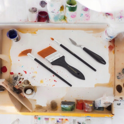 Pędzle artystyczne malarskie Brush set 3 pędzli + szpatułka Van Bleiswijck