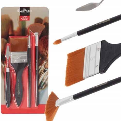 Pędzle artystyczne malarskie Brush set 3 pędzli + szpatułka Van Bleiswijck