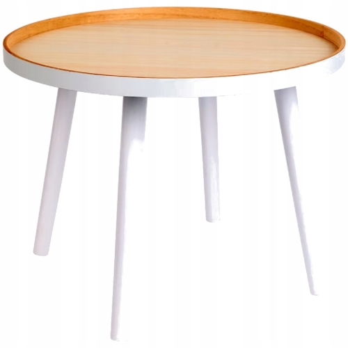STOLIK KAWOWY DO SALONU 50x50x38 cm BEŻOWO BIAŁY Z DREWNA GLAMOUR LOFTOWY