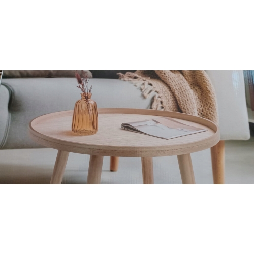 STOLIK KAWOWY DO SALONU 50x50x38 cm BEŻOWO BIAŁY Z DREWNA GLAMOUR LOFTOWY