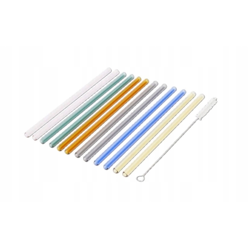 Szklane słomki kolorowe 12 sztuk + szczoteczka wycior do czyszczenia 13 pcs