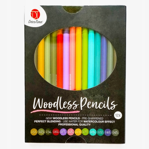 Kredki Bezdrzewne Akwarelowe Wodne WOODLESS PENCILS DecoTime 032-045 12szt.