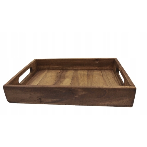 Taca drewniana brązowa bejcowana elegancka TEKOWA duża 26 x 18 x 4,5 cm