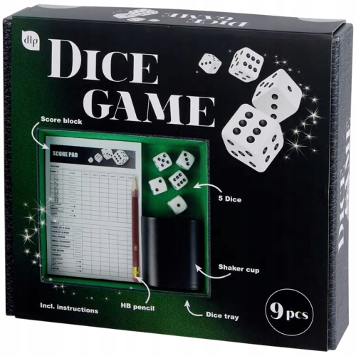 GRA W KOŚCI ZESTAW kubek + 5 kości blok CARDSPLITTER.PL