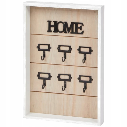 Szafka na klucze drewniana otwarta biała z haczykami do powieszenia HOME 77