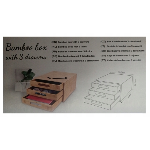 ORGANIZER bambusowy z 3 szufladami NA PRZYBORY KOSMETYKI 33 x 25 x 15 DUŻY