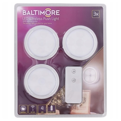 LAMPY BEZPRZEWODOWE 3 x LED PILOT ŚCIEMNIACZ PODSZAFKOWE BALTIMORE CZARNE