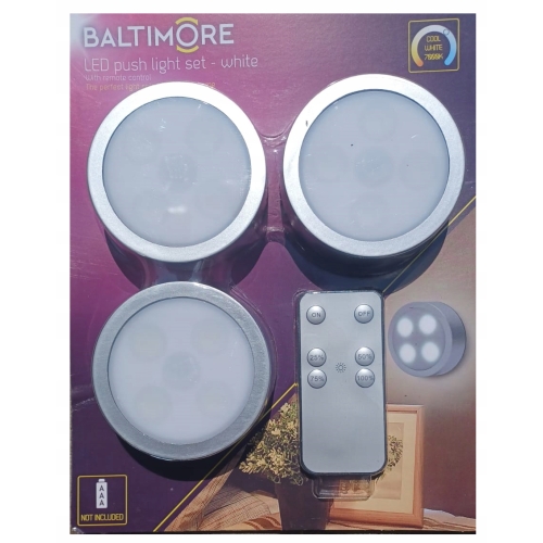 LAMPY BEZPRZEWODOWE 3 x LED PILOT ŚCIEMNIACZ PODSZAFKOWE BALTIMORE SREBRNE