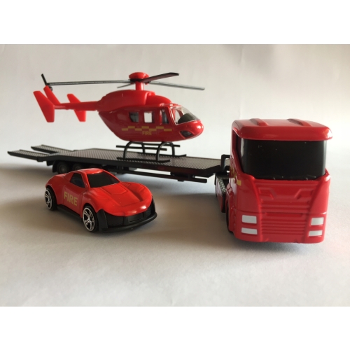 Zestaw pojazdów Laweta w kolorze czerwonym straż pożarna helikopter Metal