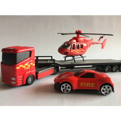 Zestaw pojazdów Laweta w kolorze czerwonym straż pożarna helikopter Metal