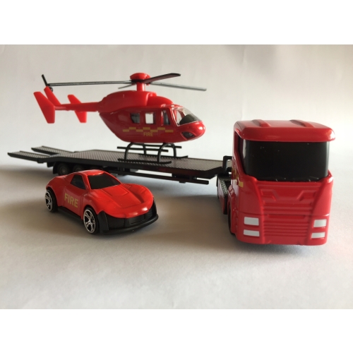 Zestaw pojazdów Laweta w kolorze czerwonym straż pożarna helikopter Metal
