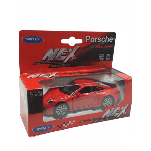 PORSCHE CARRERA S RED MARKOWY METALOWY MODEL SAMOCHODU Z NAPĘDEM SKALA 1:34