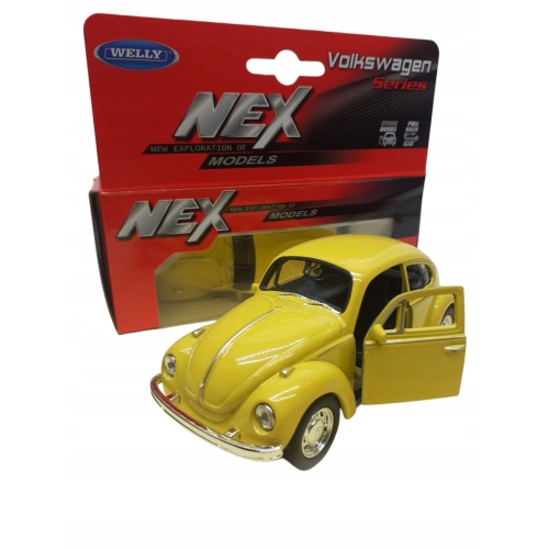 VOLKSWAGEN GARBUS KOLEKCJONERSKI METALOWY MODEL SAMOCHODU WELLY 1.34 ŻÓŁTY