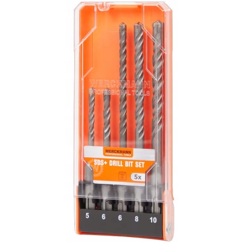 Wiertła udarowe SDS+ Werckmann zestaw 5 szt. 5-10 mm głowica 4 ostrza