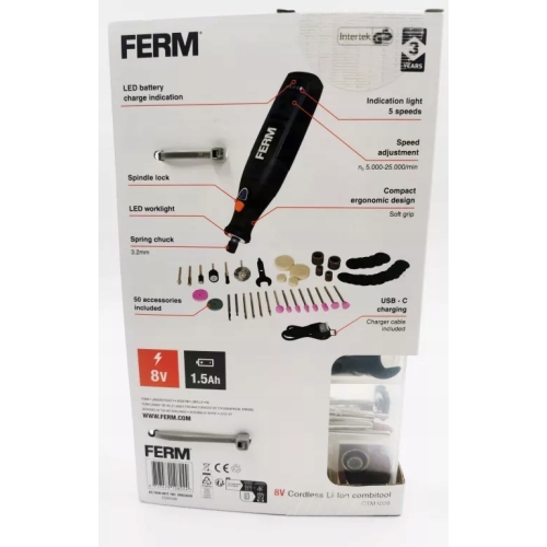 SZLIFIERKA WIELOFUNKCYJNA FERM AKUMULATOROWA 8 V CTM1024 USB 50 ELEMENTÓW