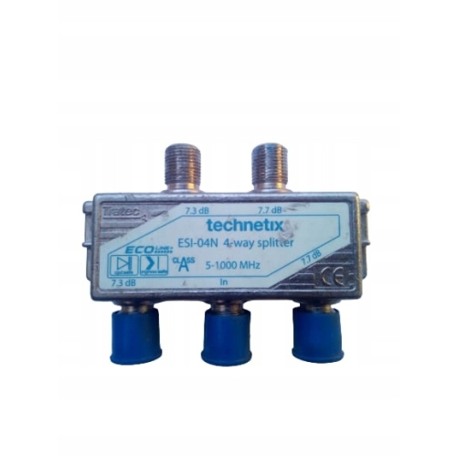 Rozgałęźnik TECHNETIX 4 wyjścia 7,3/7,7 dB SPLITTER 5-1000MHZ Blue ESI-04N