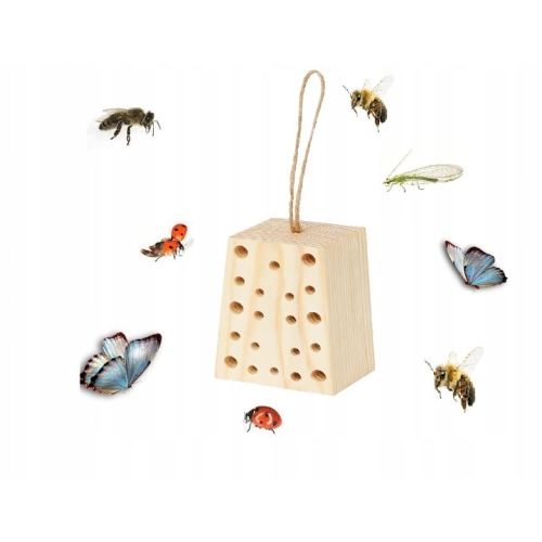BUDKA LĘGOWA DOMEK HOTEL MOTYLI Z KORĄ + KLOCEK DLA OWADÓW TRAPEZ Z DREWNA