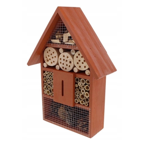 BUDKA LĘGOWA DOMEK HOTEL MOTYLI Z KORĄ + KLOCEK DLA OWADÓW TRAPEZ Z DREWNA