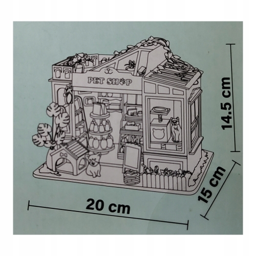 Drewniany model do samodzielnego skladania Pet Shop 3D z podświetleniem 90