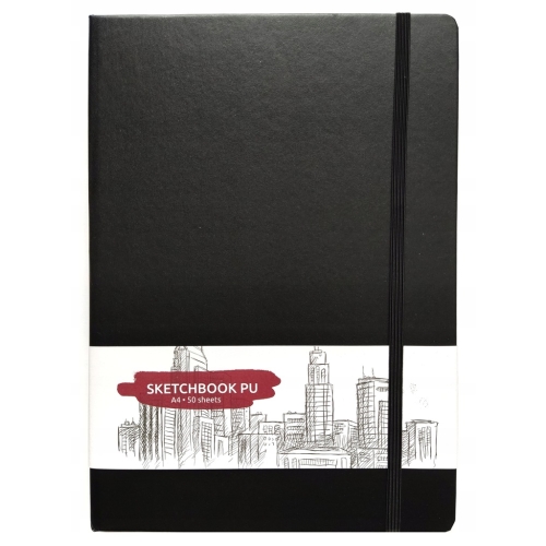 Szkicownik A4 w twardej oprawie z gumką 50 ark wysoka gramatura 150g czarny
