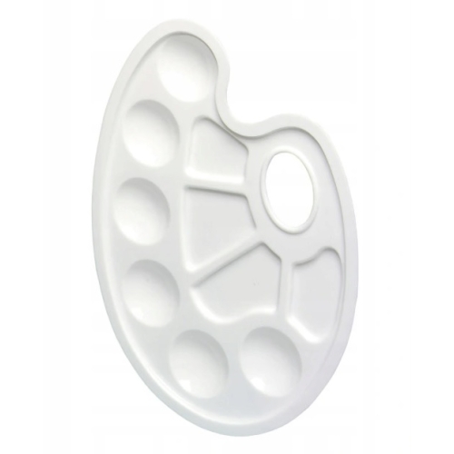 Paleta malarska uniwersalna plastikowa biała 10 przegródek otwór na kciuk