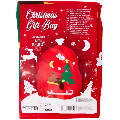 Duży worek Mikołaja Świąteczna Torba na Prezenty 90 x 60 cm Mikołaj Prezent