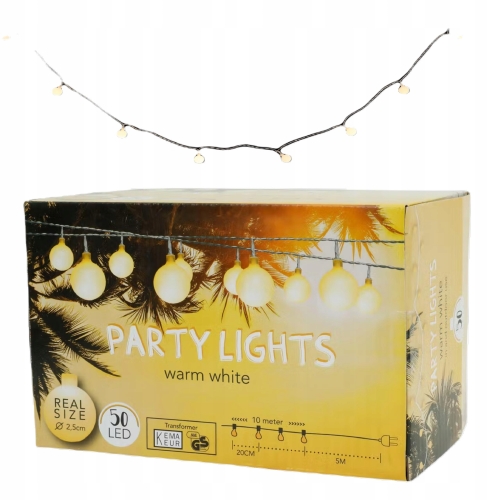 Girlanda ogrodowa 50 szt LED duże kulki Biel ciepła 1650 cm zasilanie 220 V
